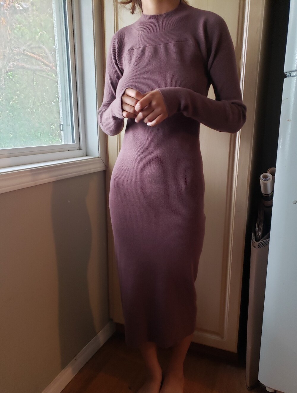 Aritzia Wilfred Merino Wool Blend Women’s Brown Knit Midi Dress Open Back
